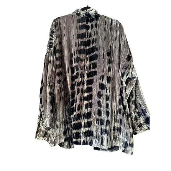 Purejill (J.Jill) Velvet open front swing kimono 1X Gray/Navy Modern Unique - Picture 2 of 8